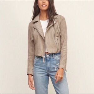 A&F faux suede cropped moto jacket fringe